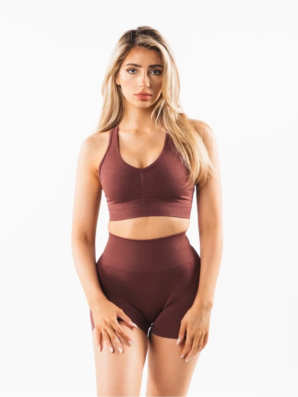 Alphalete Amplify Workout Set Bra Top and Seamless Leggings Dusty Rose Medium